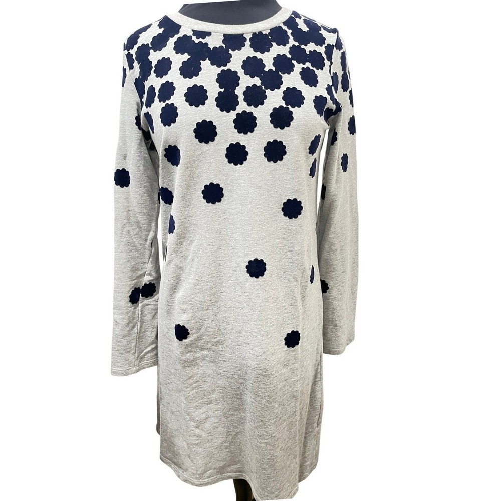 Boden Women Gray Navy Blue Flocked Floral Sweatshirt Dress Long Sleeve Size 4R